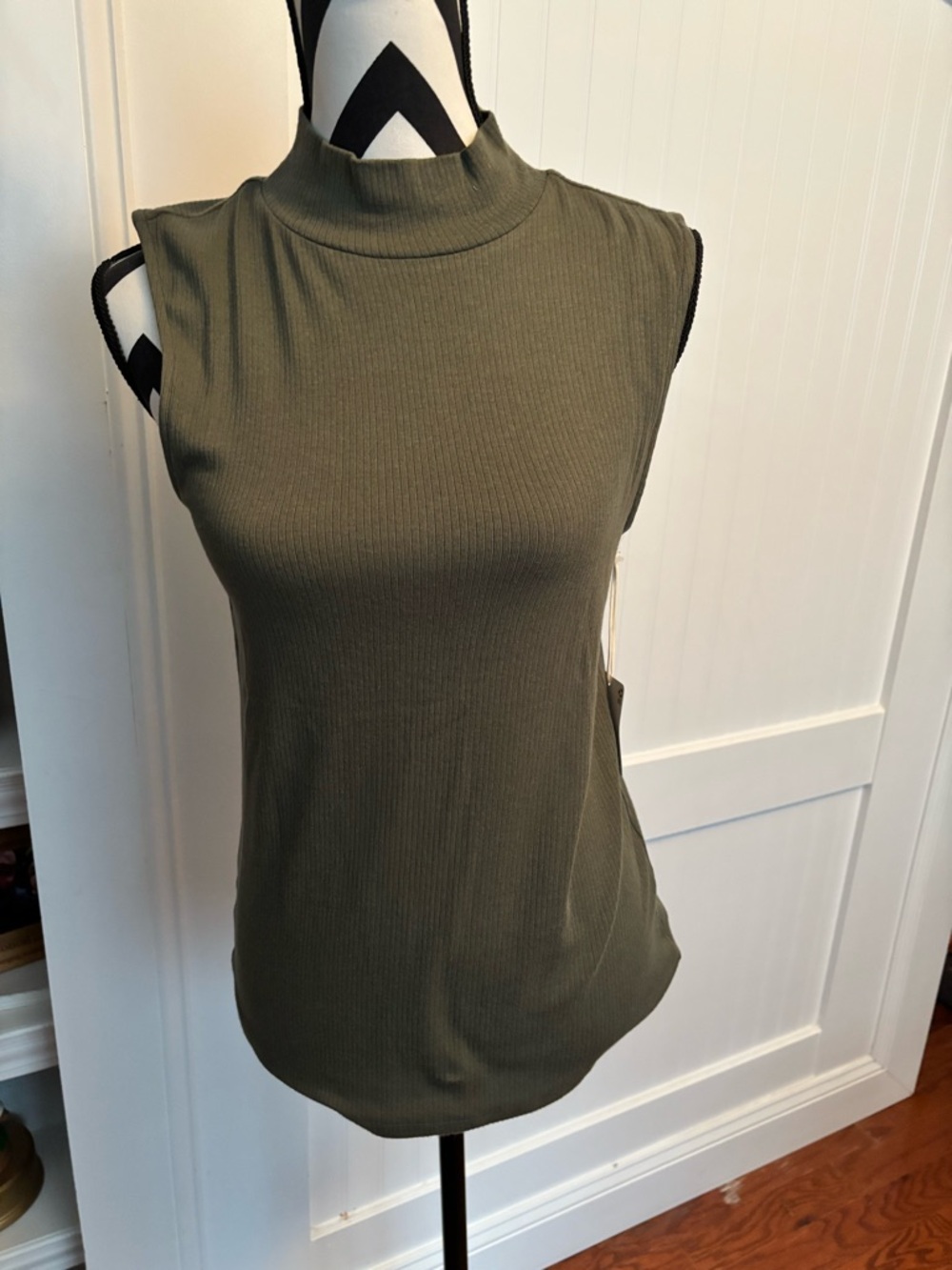 a.n.a Olive Green Sleeveless Mock Neck Ribbed Tank